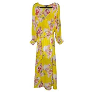 Ups & Downs Floral Long Sleeve Dress - Yellow - Size L